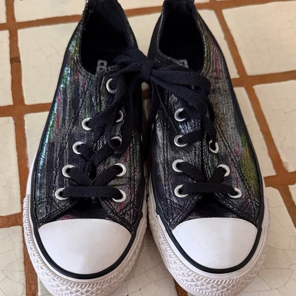 Converse Iridescent Low-Top Lace-Up Sneakers - Black/Silver - Picture 2 of 7